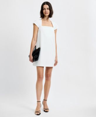 Women's Square Neck Whisper Cap Sleeve Shift Mini Dress
