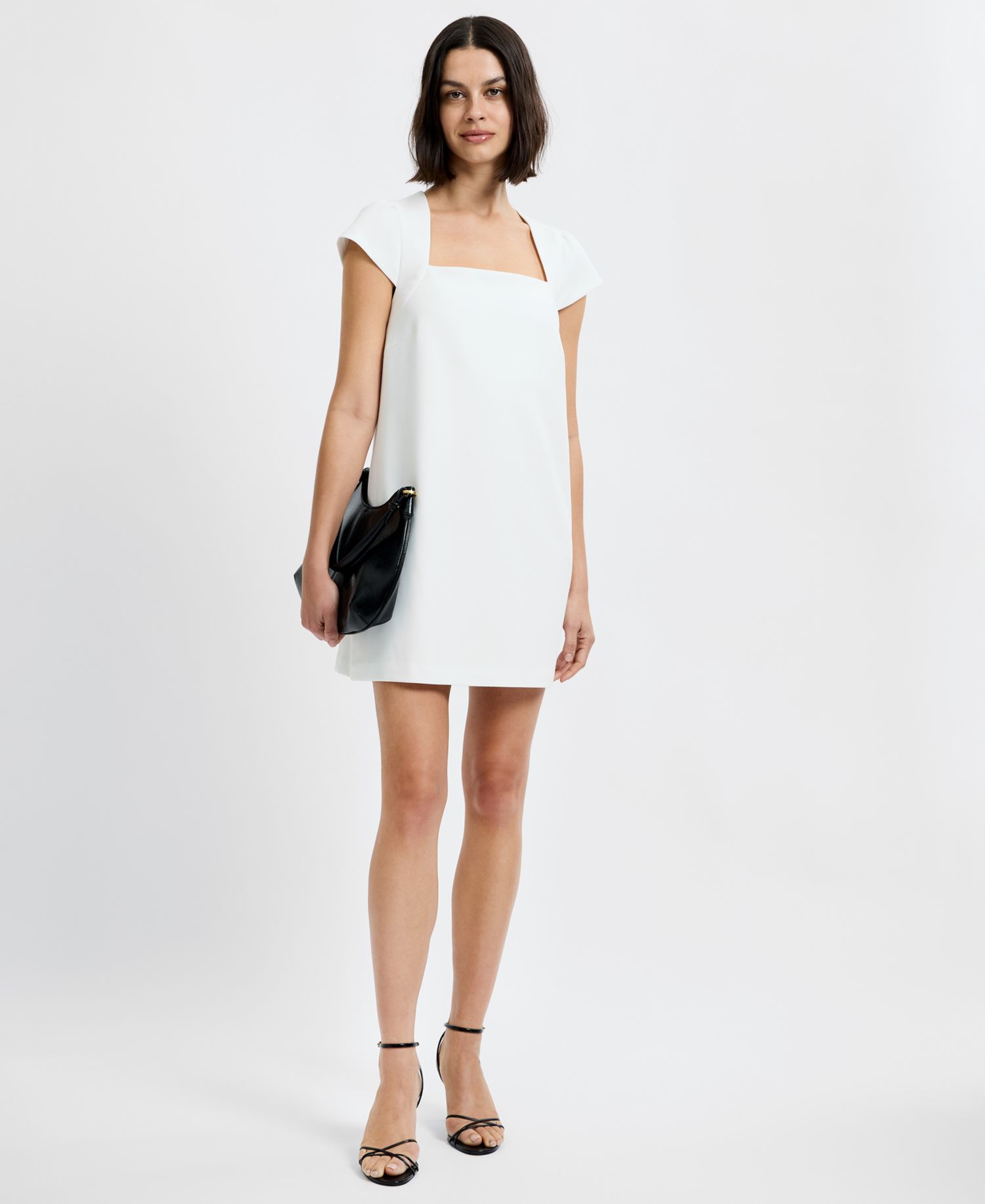 Women's Square Neck Whisper Cap Sleeve Shift Mini Dress