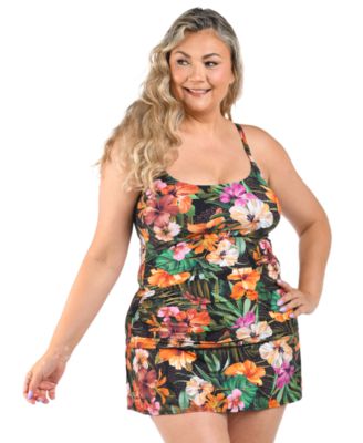 Plus Size Tropical Hideaway Lingerie Strap Tankini Swim Top image