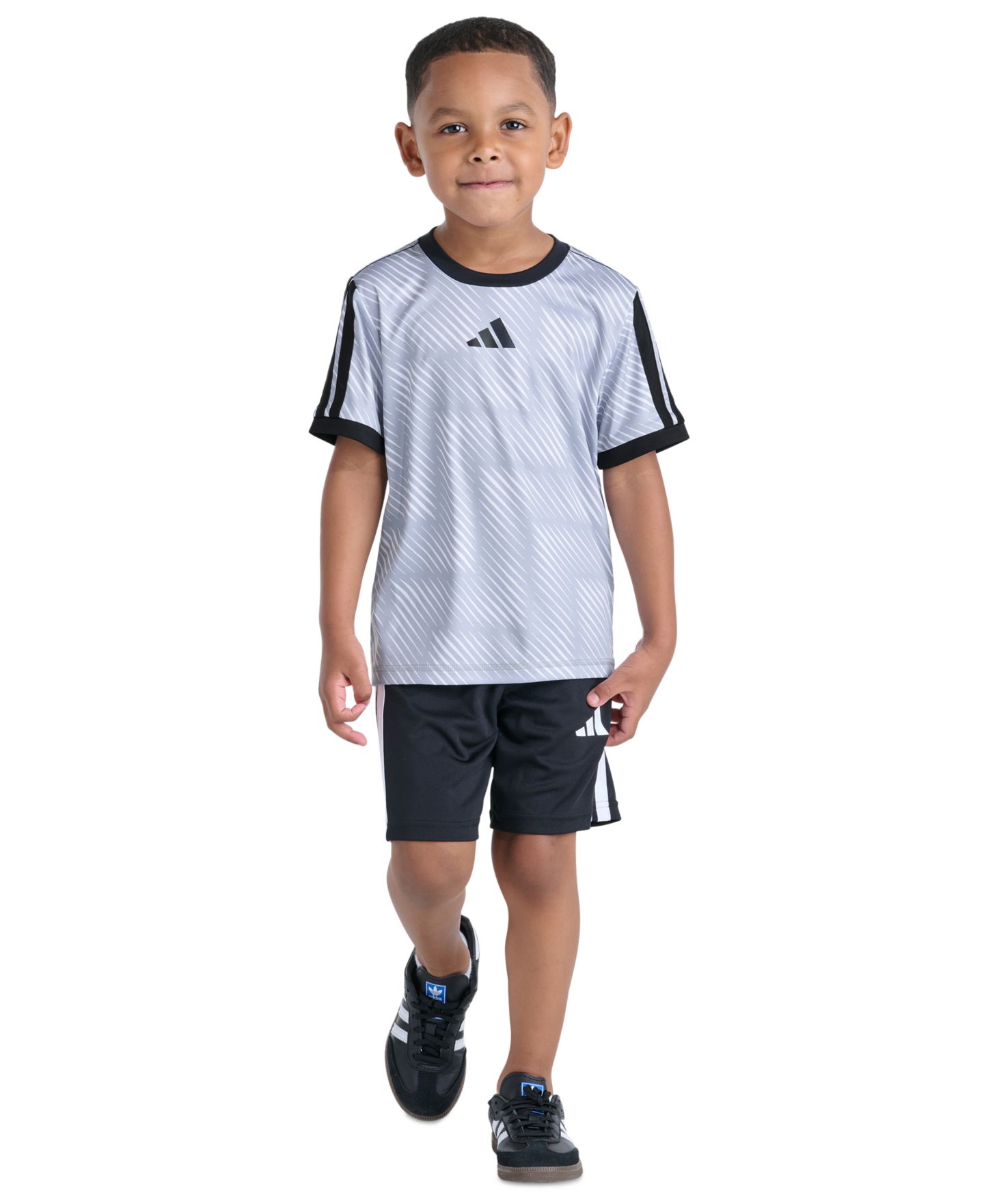 adidas Boys' 2T-7 Printed T-Shirt and Shorts, 2-Piece Set, цвет: Чёрный / Синий — фото 8