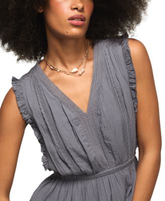 Women's Lace Trim Tiered V-Neck Midi Dress