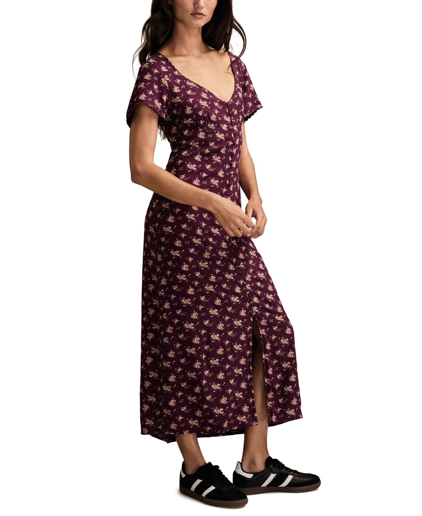 Женское платье Lucky Brand Simone Printed Short-Sleeve Midi, цвет: Бордовый разноцветный — фото 4