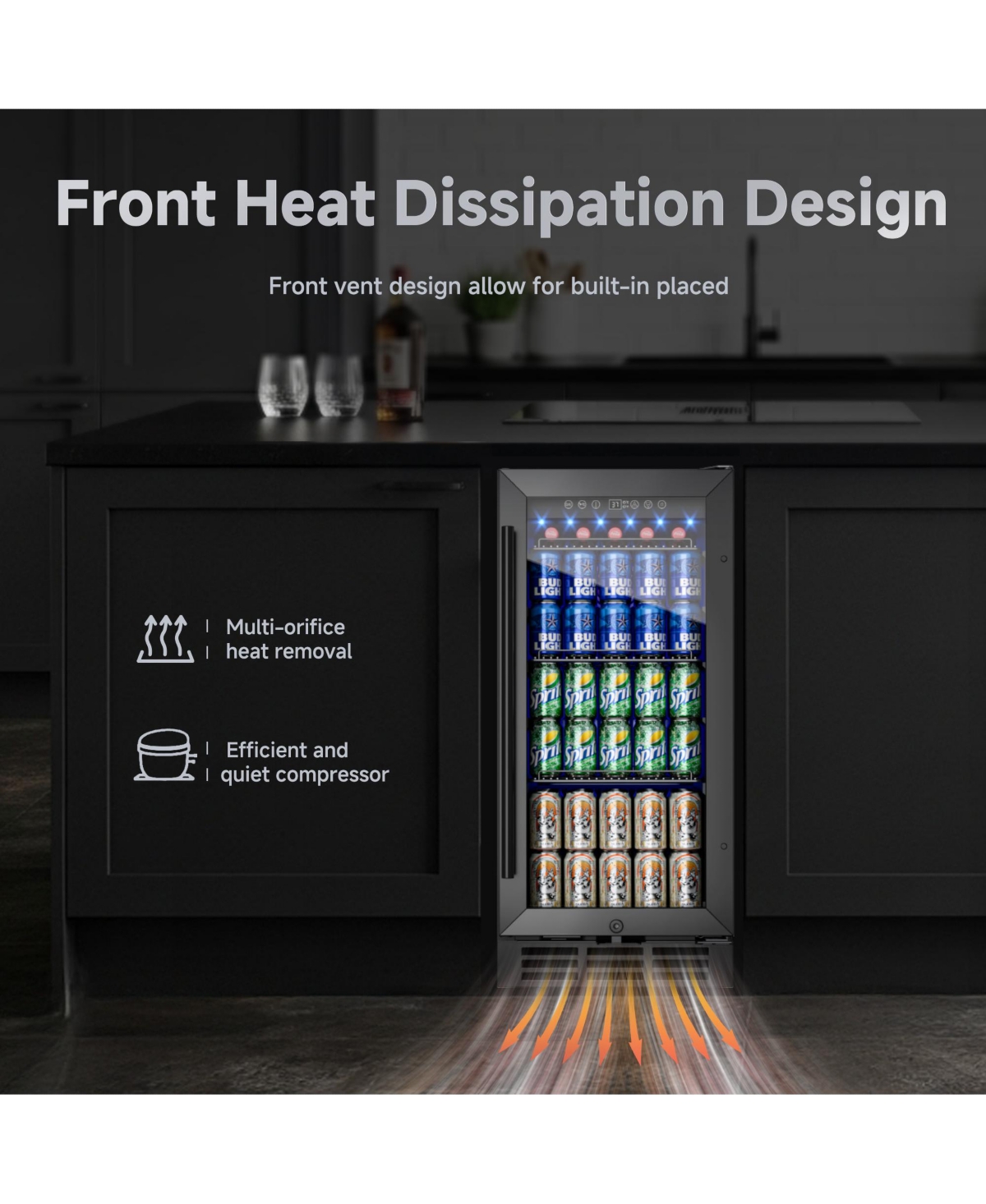 Euhomy 15-in W 130-Can Capacity Black Built-in/Freestanding Indoor Beverage Refrigerator with Glass Door