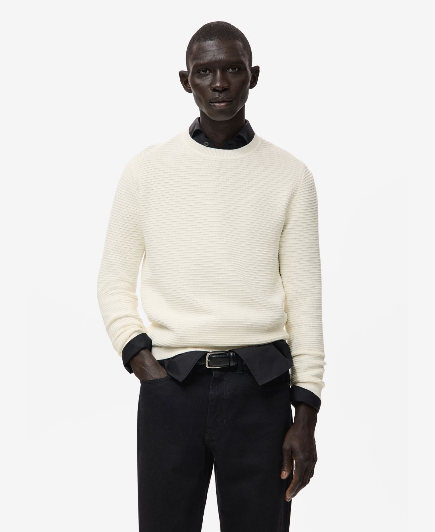 Мужской свитер Mango Cotton Braided, цвет: Молочный белый — фото 1