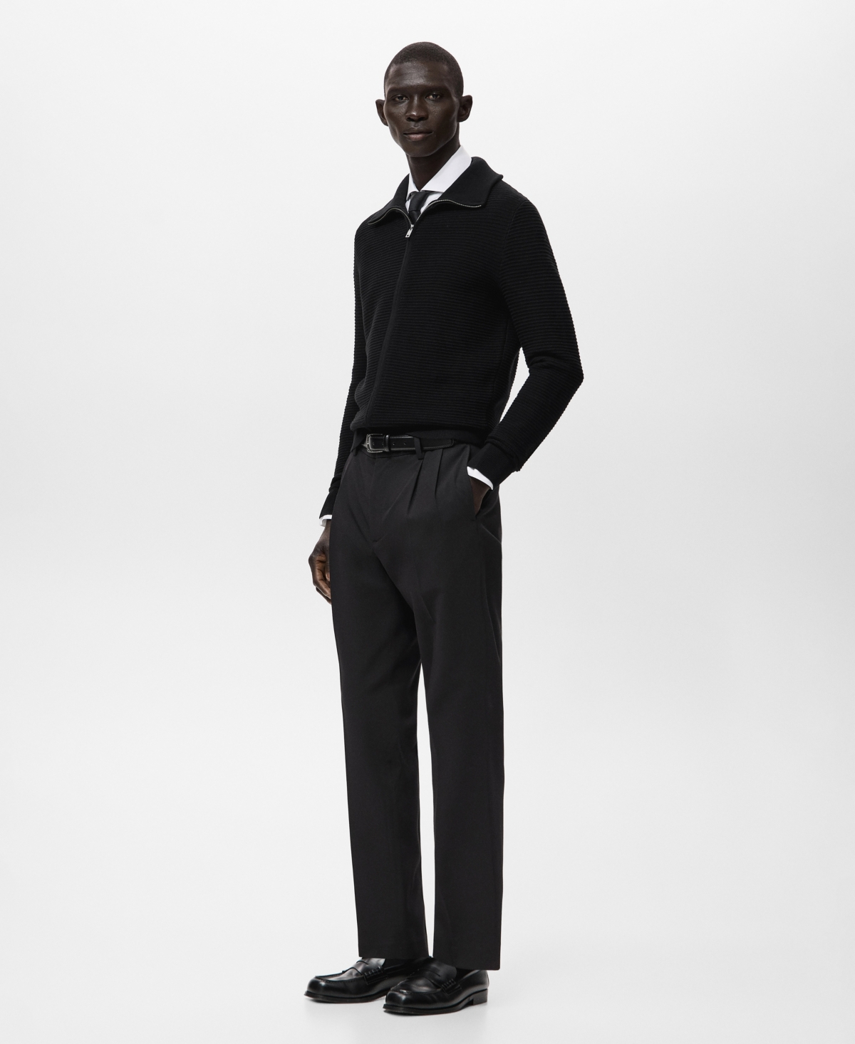 Mango Men's Zip Structured Knitted Cardigan