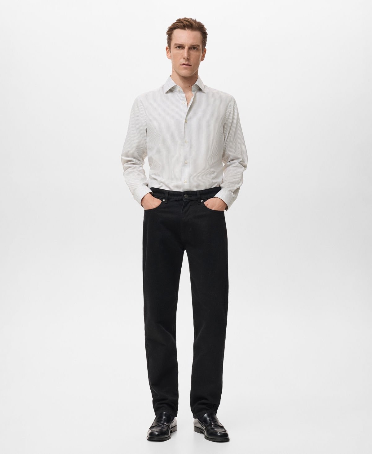 Mango Men's Cotton Slim-Fit Striped Shirt