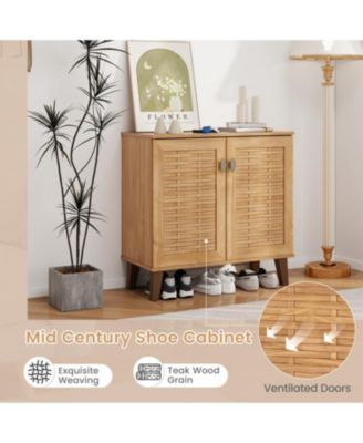 4-Tier Shoe Cabinet Storage Organizer with Ventilated Woven Doors