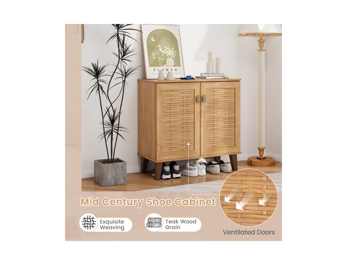 Clihome 4-Tier Shoe Cabinet Storage Organizer with Ventilated Woven Doors