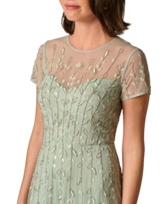 Women's Crew Neck Beaded 3D Petal Ball Gown