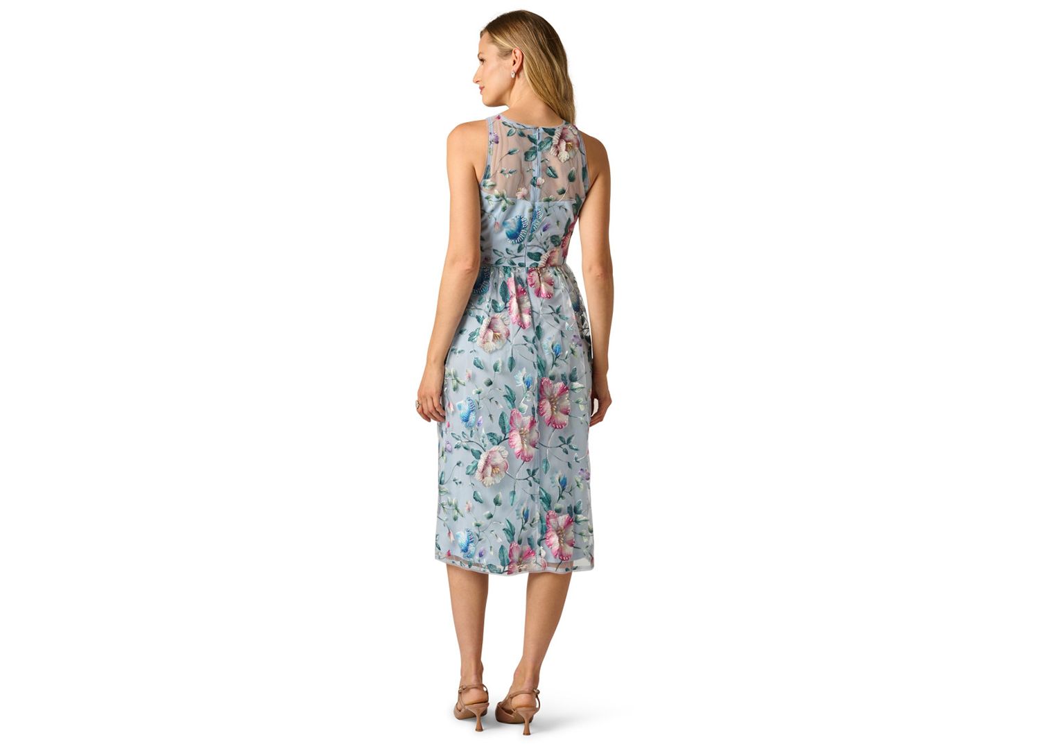 Women's Crew Neck Halter Embroidered Dress