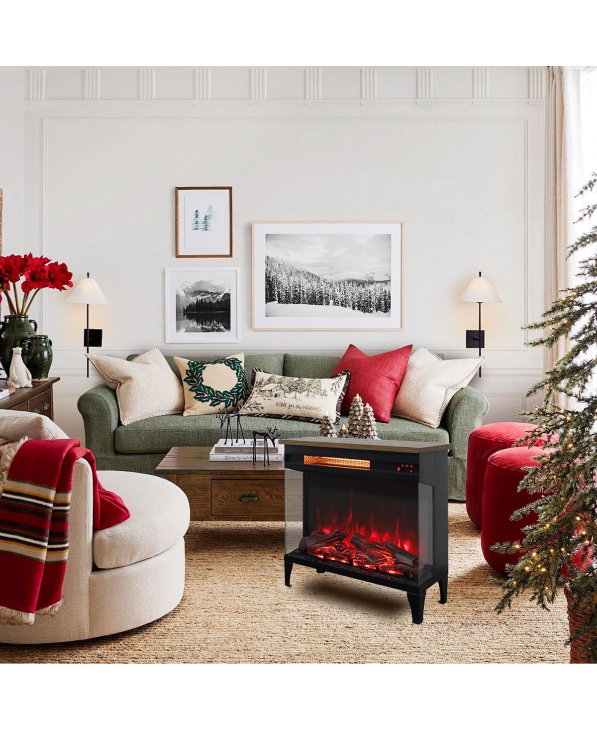 Clihome 24 inch three sided glass electric fireplace with feet