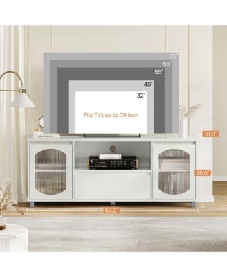 Modern TV Stand for 65 Inch TV, TV Cabinet with Fluted Glass Door and Open Shelve, TV Console with Storage Cabinets and Drawer