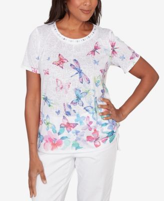 Petite Butterfly Beaded Side Tie Ruched Top