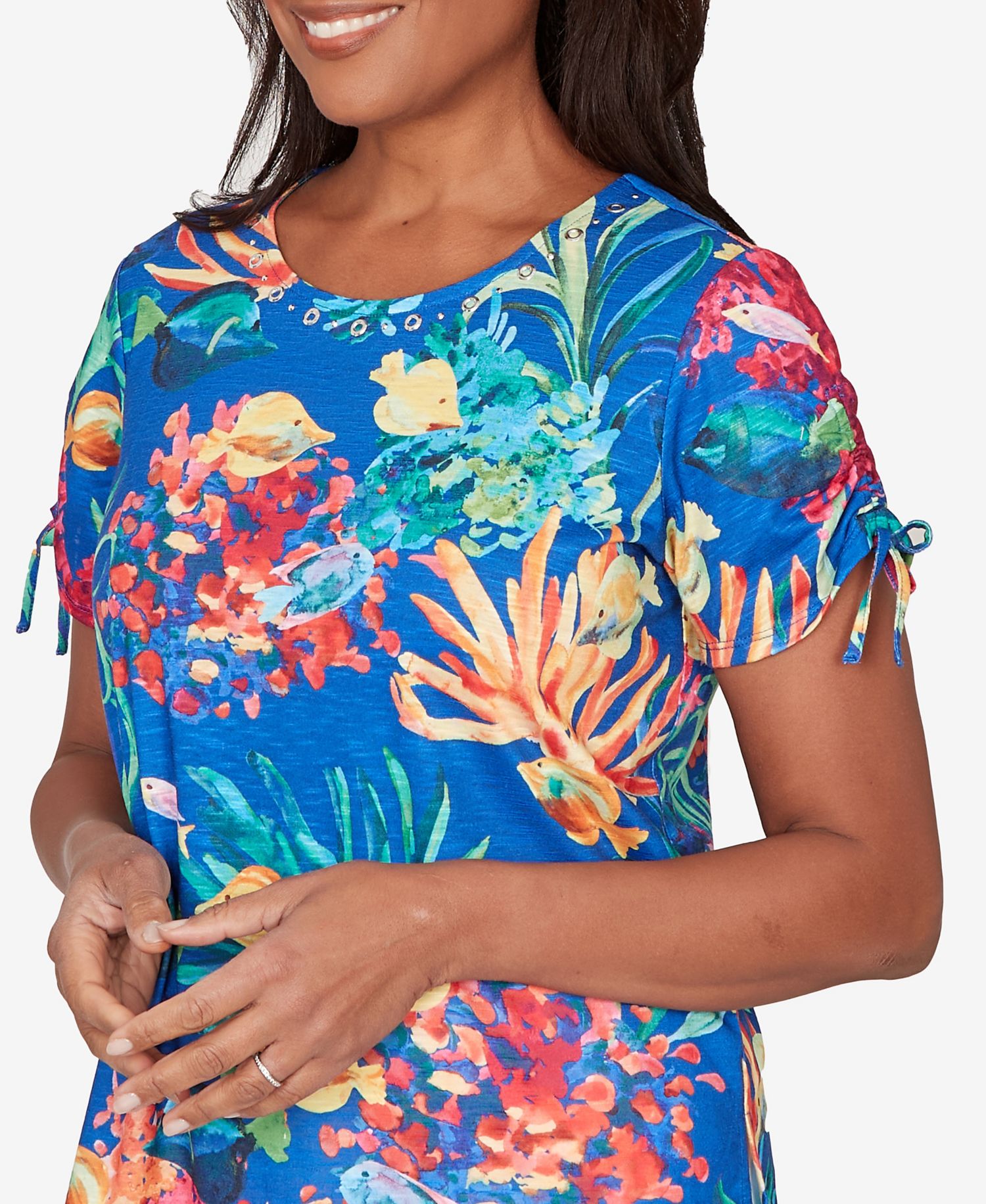 Petite Tropical Reef Tie Sleeve Top