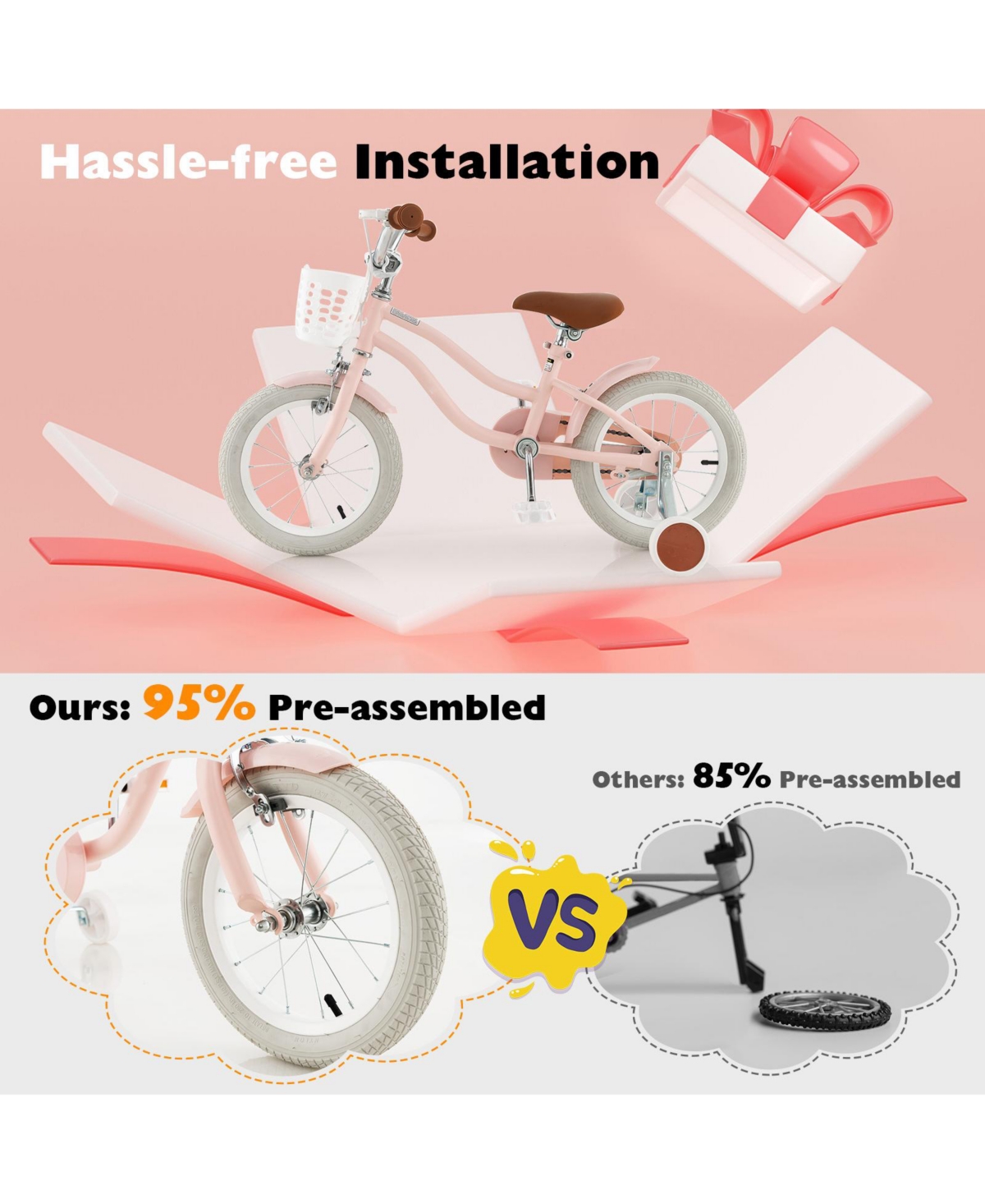 Sugift 16-Inch Kids Bike – Pink, with Front Handbrake & 2 Training Wheels, Adjustable Saddle, Safe & Stylish Ride