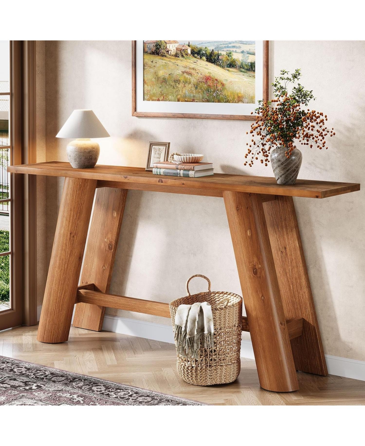 Tribesigns Solid Wood Console Table, 70.9-Inch Narrow Long Sofa Table Behind Couch, Farmhouse Wooden Entryway Furniture, Rustic Brown
