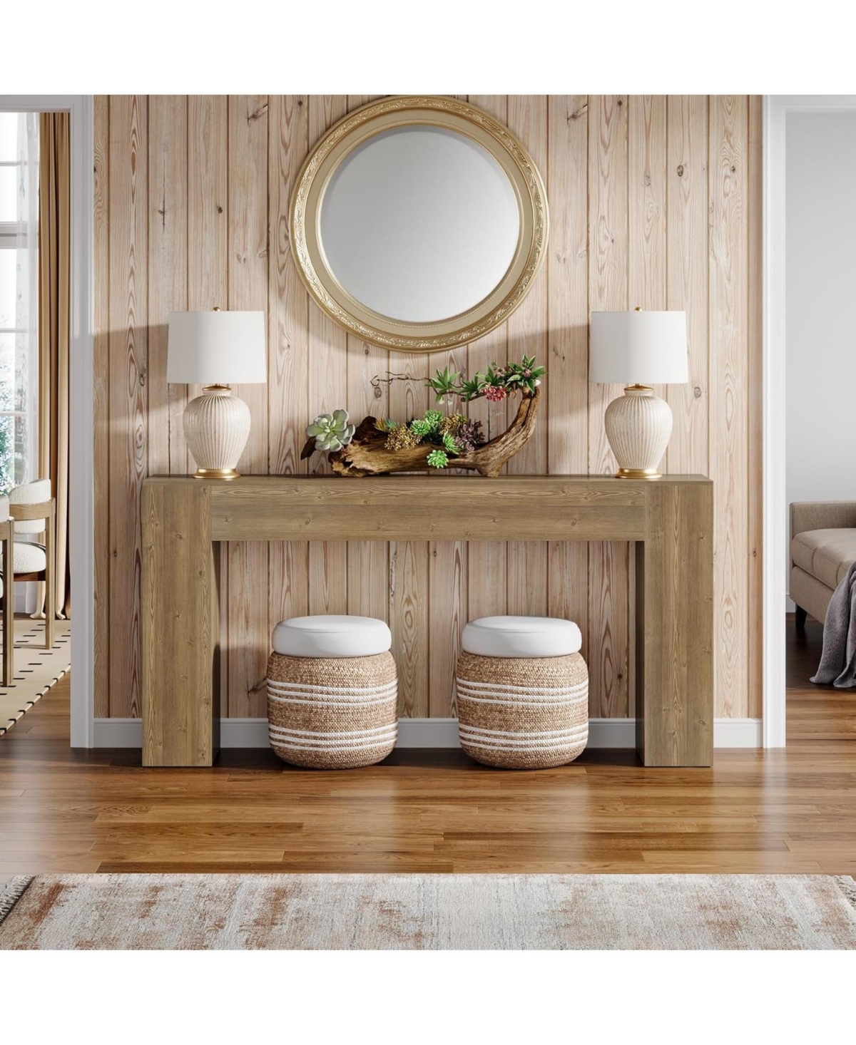 Tribesigns 63-Inch Long Console Table, Farmhouse Narrow Sofa Table Behind The Couch, Natural Brown