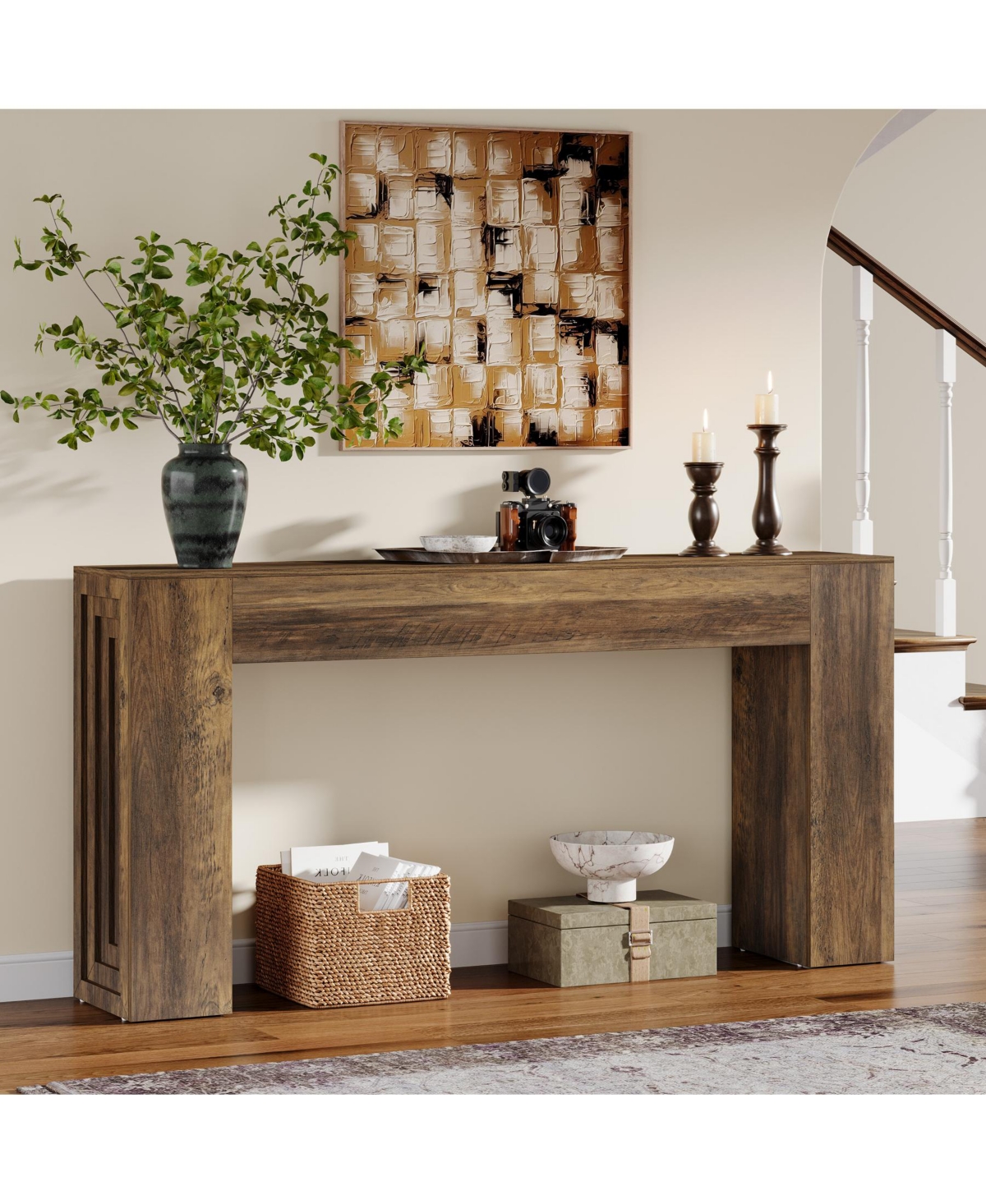 Tribesigns 63-Inch Long Console Table, Farmhouse Narrow Sofa Table Behind The Couch, Natural Brown