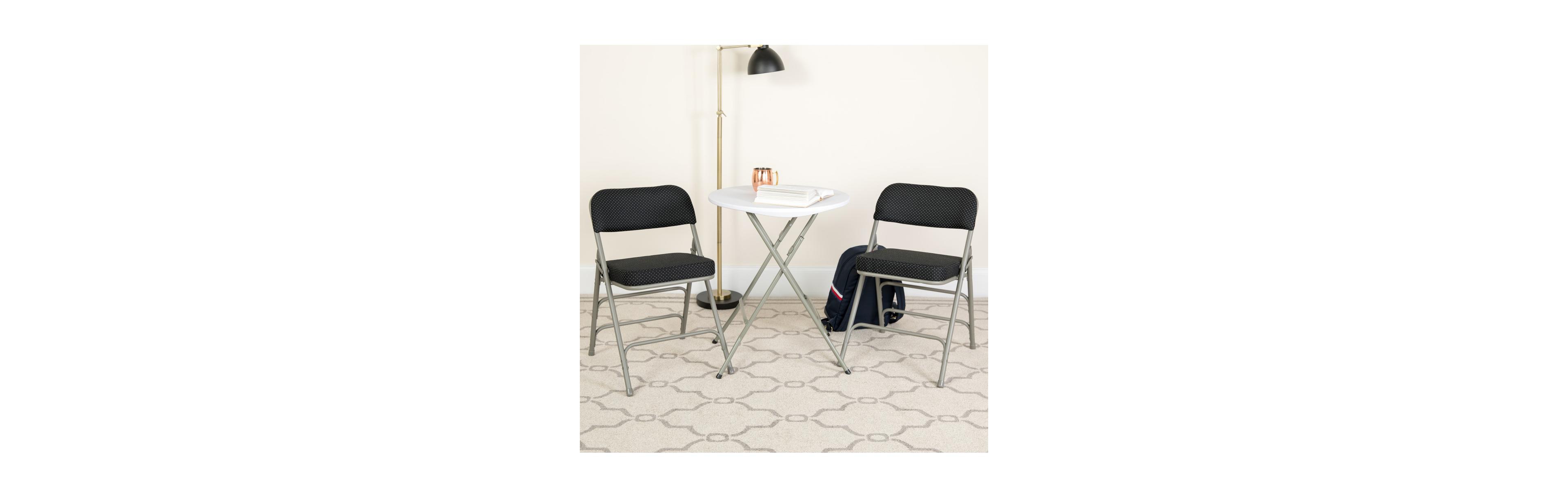 Emma+Oliver 2 Pack Premium Curved Triple Braced & Hinged Fabric Upholstered Metal Folding Chair