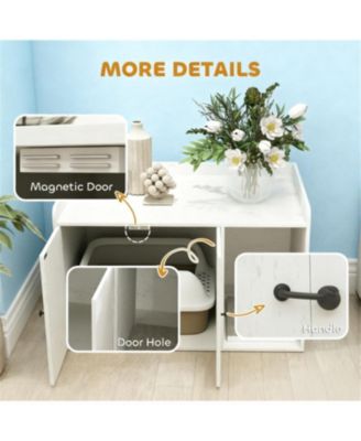 Cat Litter Box Enclosure with Scratching Mat in White