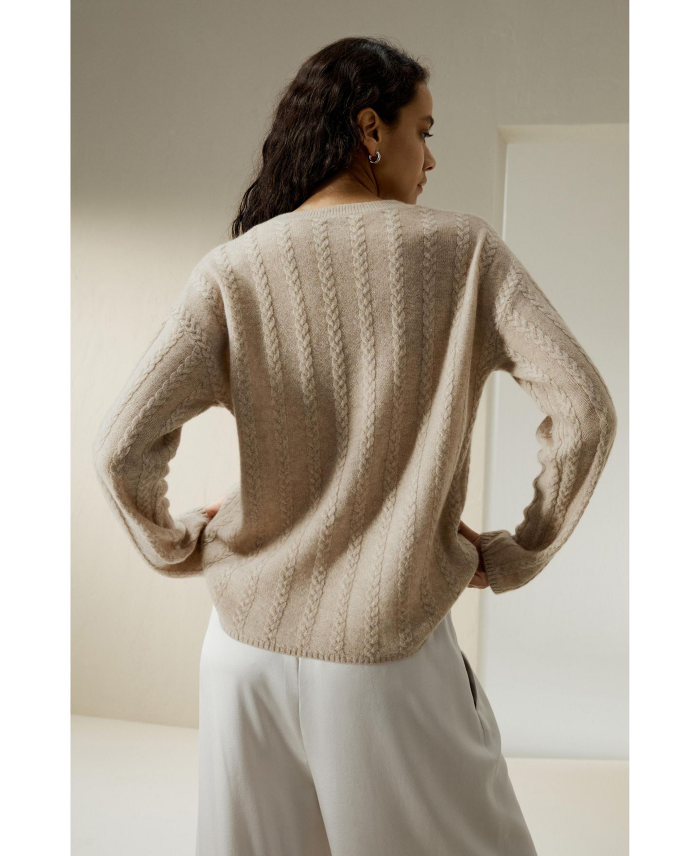Женский свитер LILYSILK Semi-Sheer Cable-knit Cashmere, цвет: Бежевый — фото 8