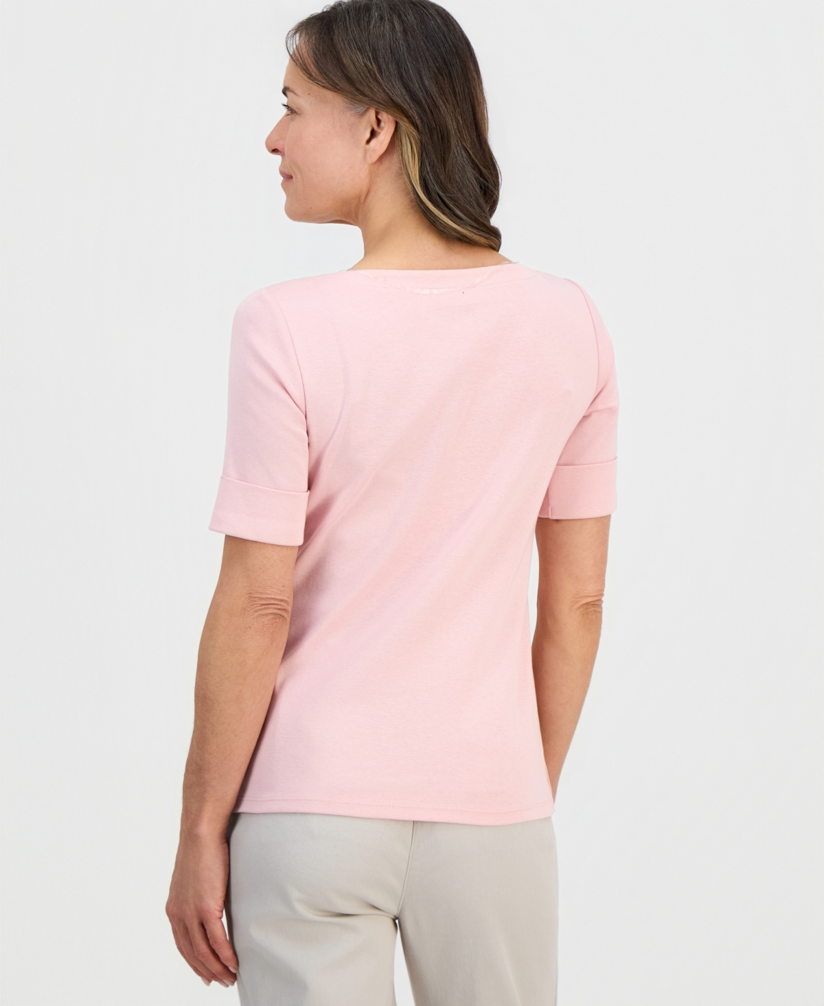 Style & Co Petite Cotton Elbow-Sleeve Boat-Neck Top, Exclusively at Macy's