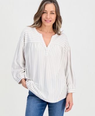 Petite 3/4-Puff-Sleeve Knit Top