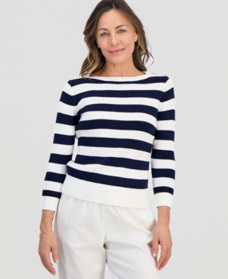 Petite Wide Stripe Boatneck Sweater