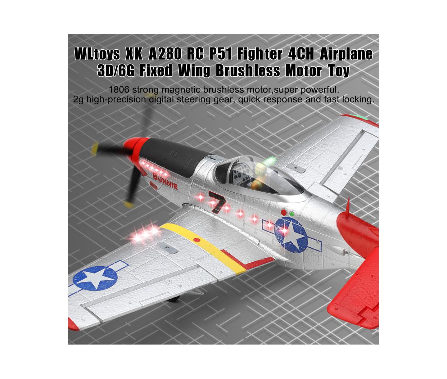 Детская игрушка Bruce & Shark P-51 Brushless Motor 6-Axis Gyro RC Plane, цвет: Серебряный — фото 5