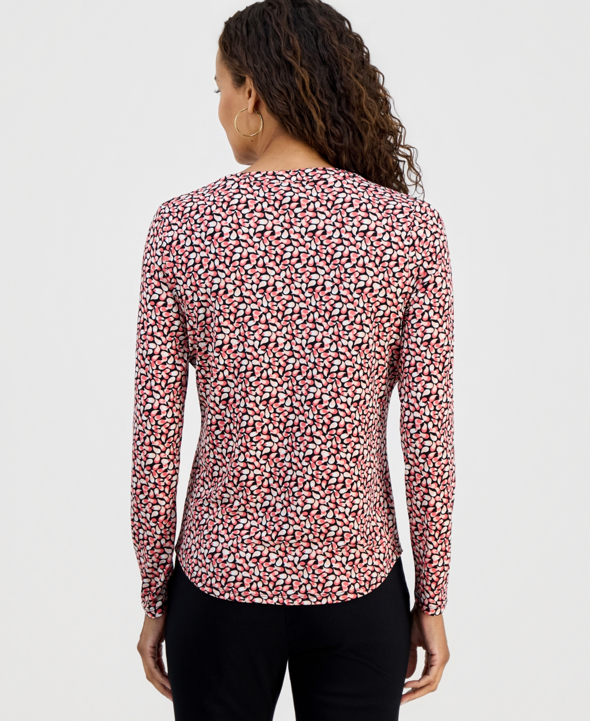 Jm Collection Petite Delicate Paisley Split-Neck Zip-Pocket Top, Macy's Exclusive