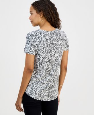 Petite Simple Marks Printed Short-Sleeve Top