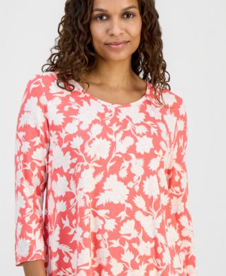Petite Scoop-Neck Printed 3/4-Sleeve Top