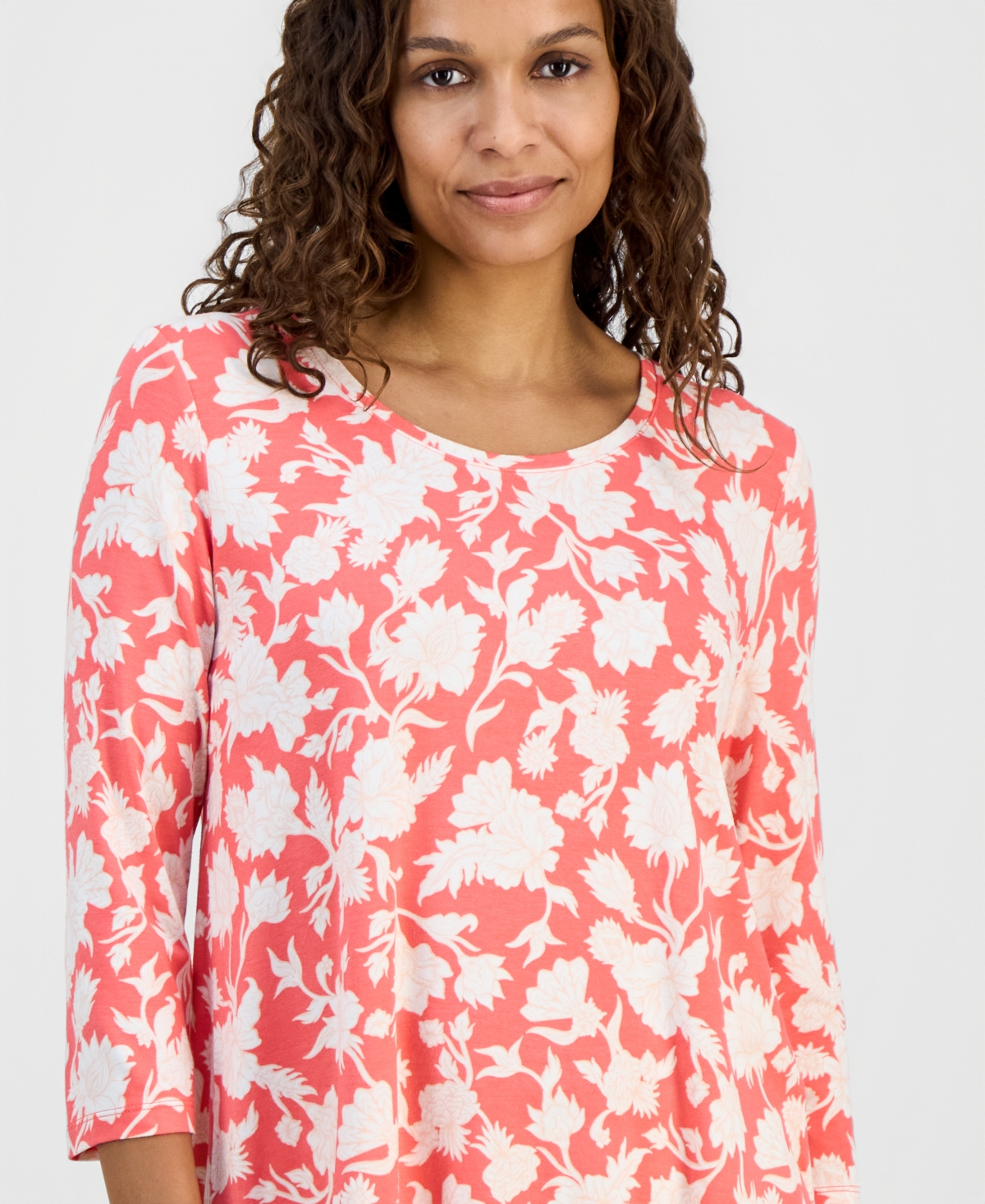 Jm Collection Petite Scoop-Neck Printed 3/4-Sleeve Top, Macy's Exclusive