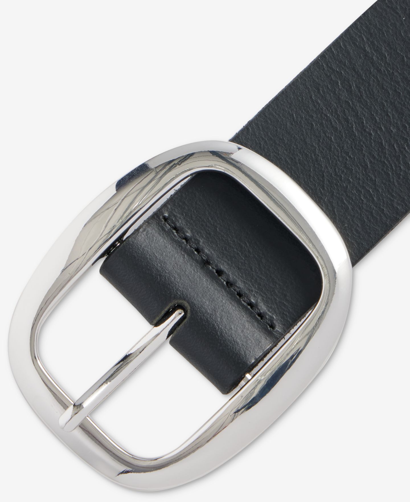Женский ремень I.N.C. International Concepts Centerbar Oval Buckle Leather, цвет: Чёрный серебряный — фото 2