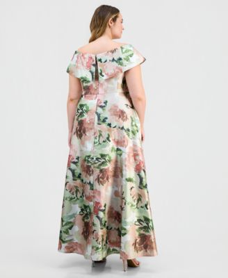 Plus Size Printed Off-The-Shoulder Gown