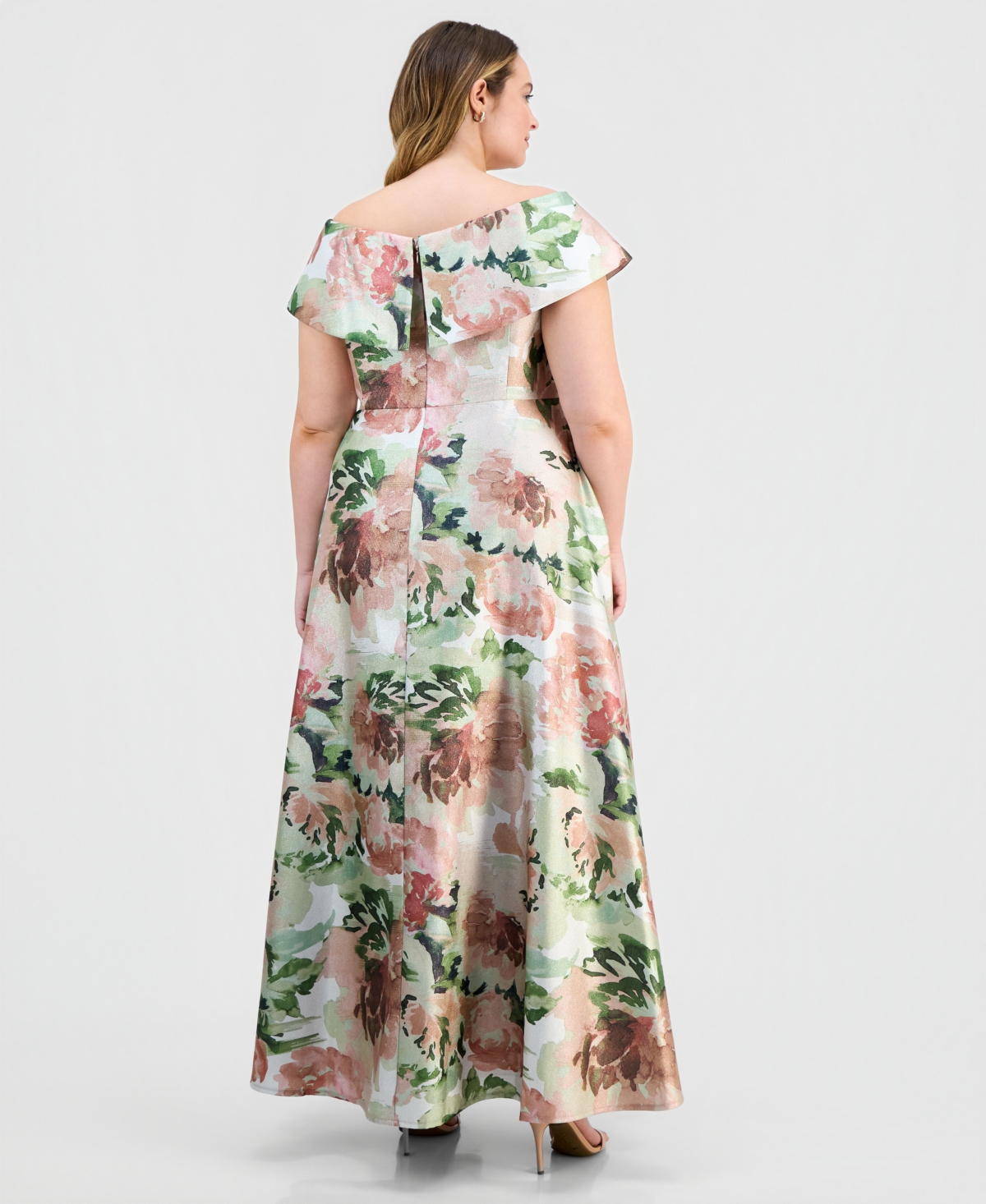 Alex Evenings Plus Printed Off-The-Shoulder Gown