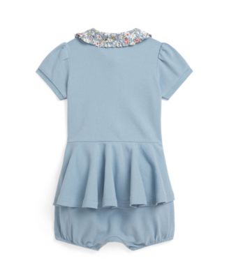 Baby Girls' Contrast-Collar Mesh Bubble Shortall