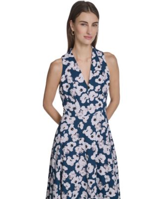Women's Printed V-Neck Midi Dress