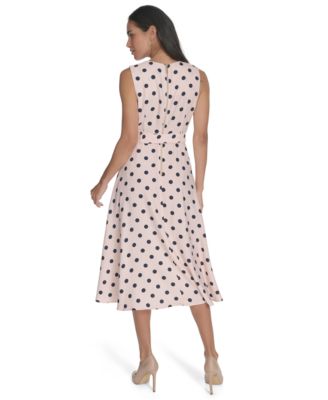 Women's Belted Dot Printed Midi Dress