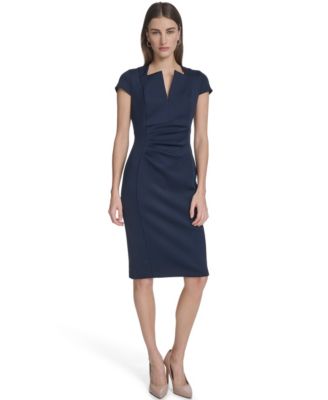 Women's Side Ruched V-Neck Midi Dress