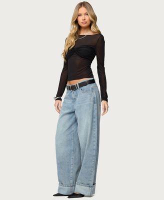 Womens Oona Sheer Gathered Long Sleeve Top