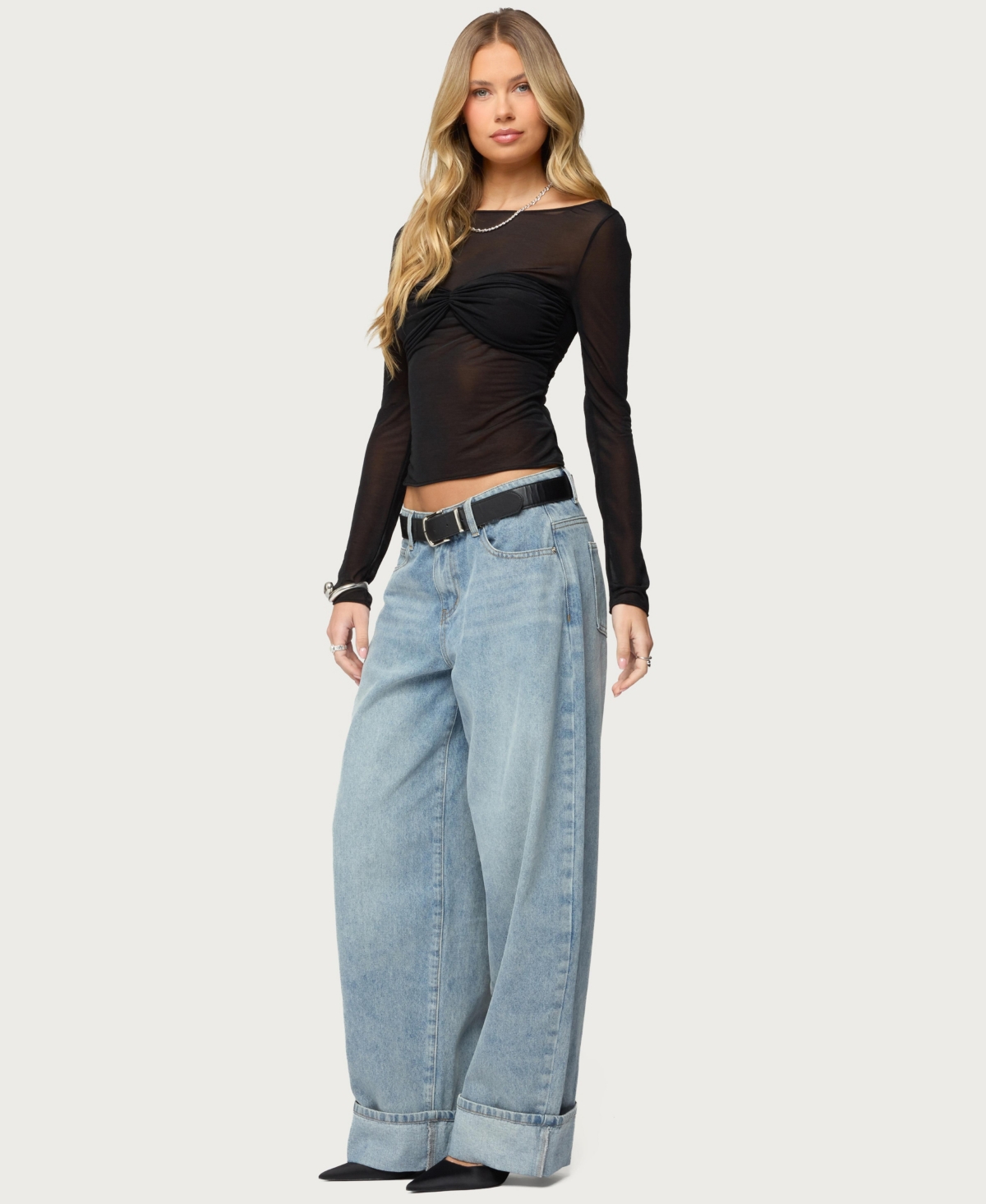 Edikted Women's Oona Sheer Gathered Long Sleeve Top