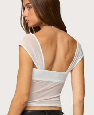 Women's Sheer Mesh & Satin Effect Cutout Top