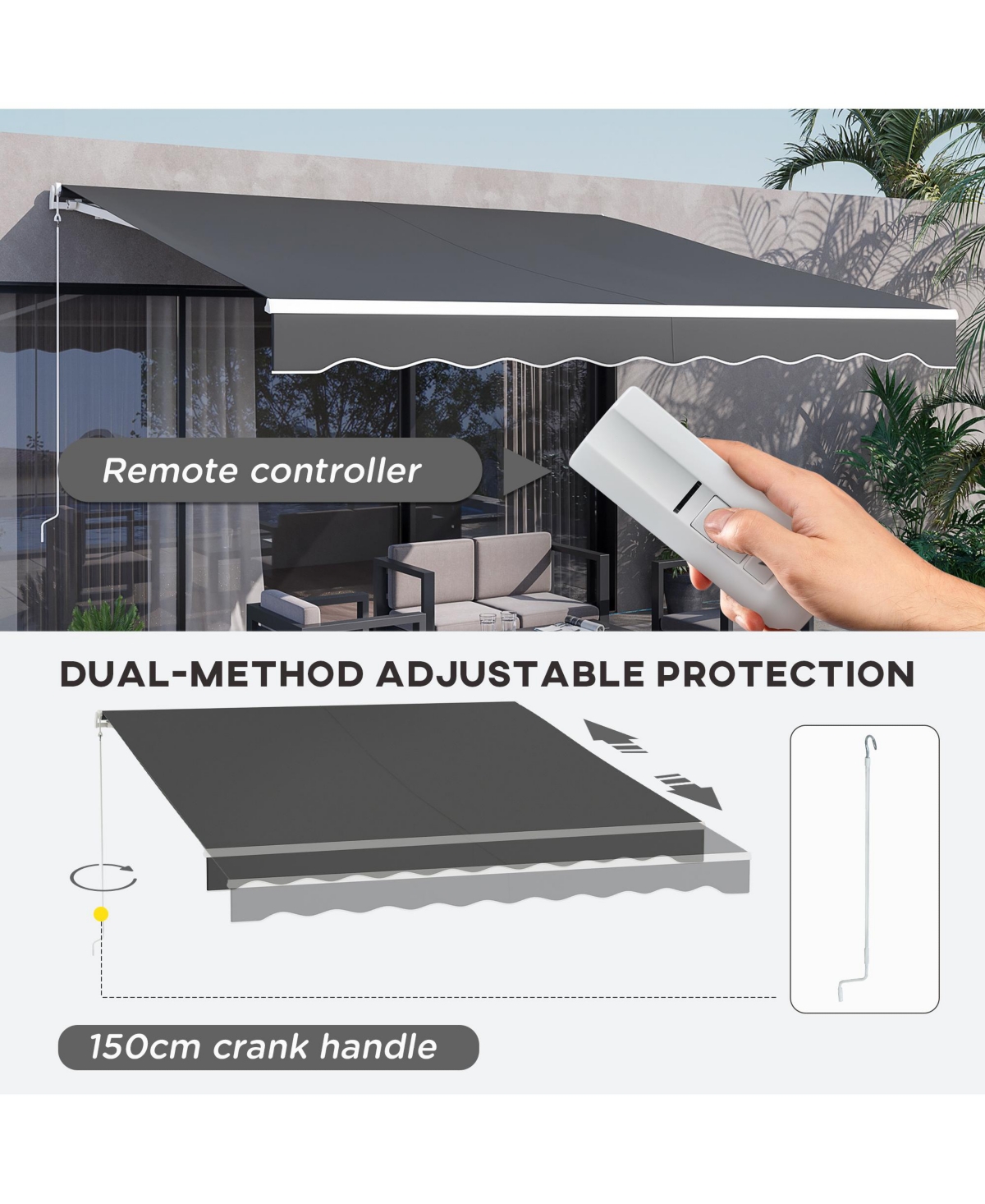 Outsunny 12' x 10' Electric Retractable Awning w/ Remote Controller,