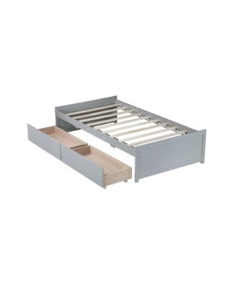 Twin Size Bed with 2 Drawers, Solid Rubber Wood Bed