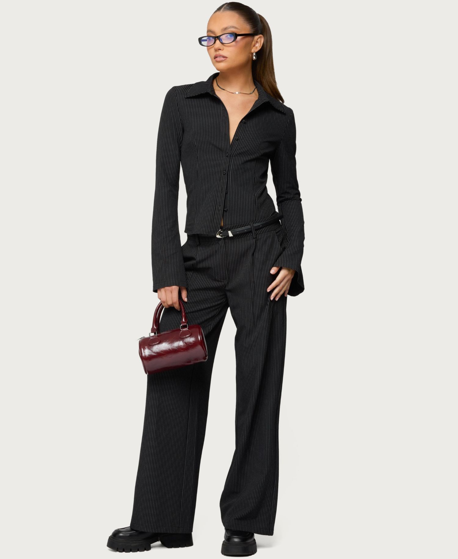 Women's Pinstripe Tailored Straight Leg Pants