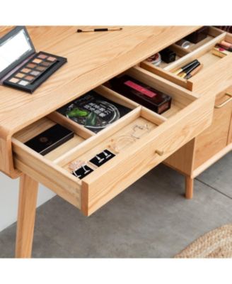Solid Wood Vanity Table with Mirror and Storage Drawers