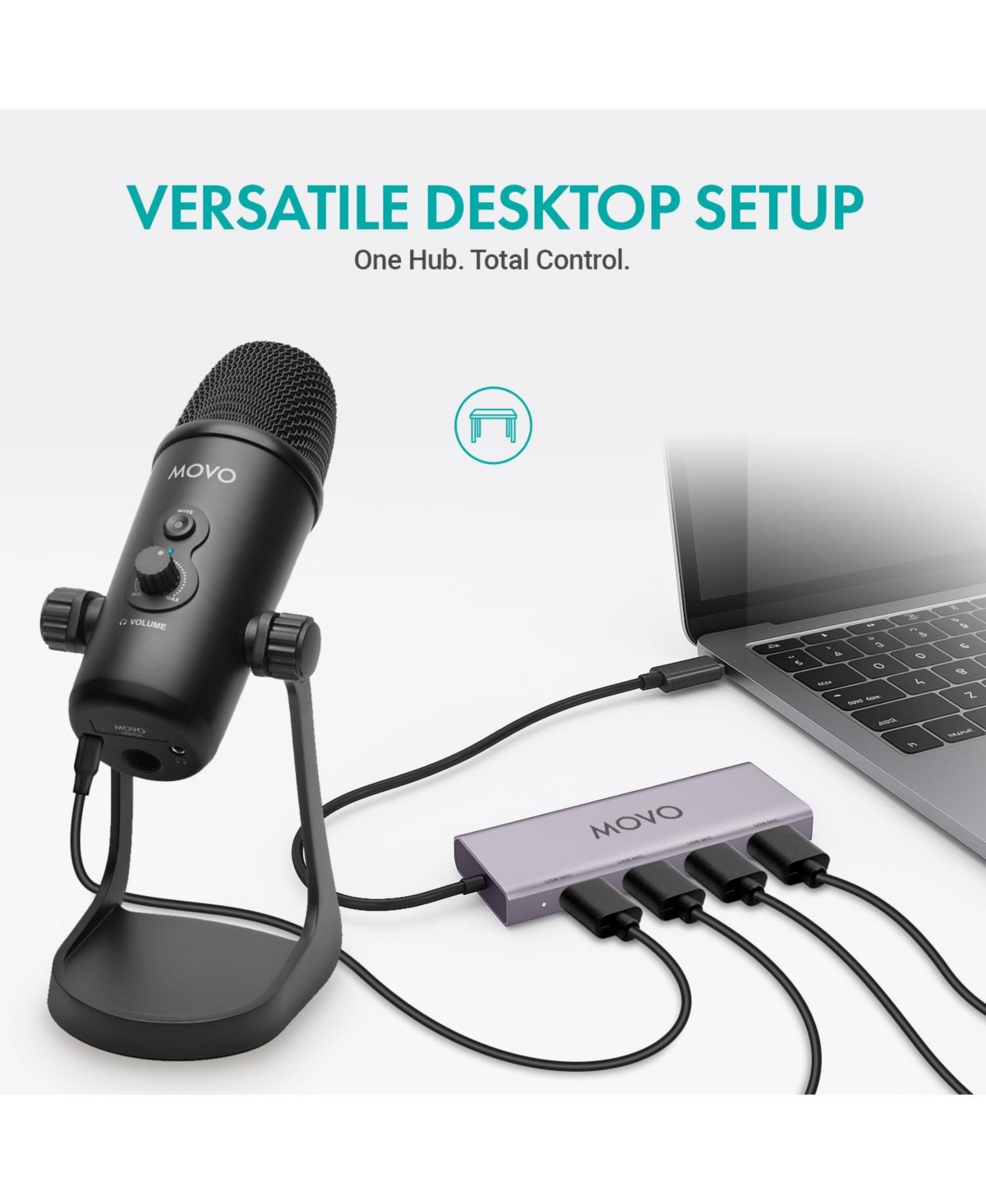 Movo Usb Podcast Equipment Bundle for 4 with Usb Interface with 4 Condenser Microphones