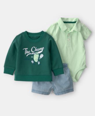 Baby Boys' Pickleball Sweatshirt, Bodysuit and Shorts, 3-Piece Set