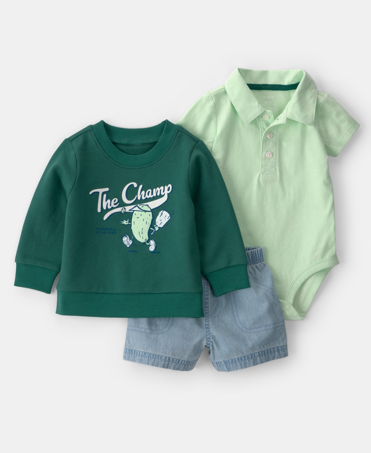 Carter's Baby Boys' Pickleball Sweatshirt, Bodysuit and Shorts, 3-Piece Set